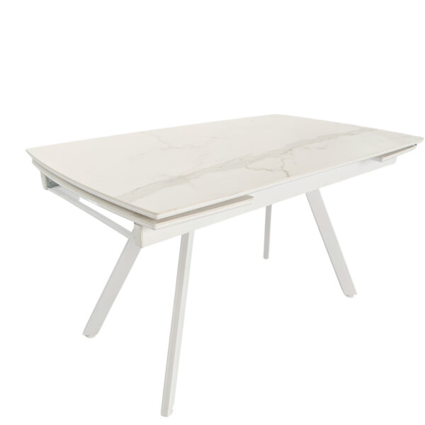 Кухонный стол Impero Gres белый мрамор на белом подстолье 140 см